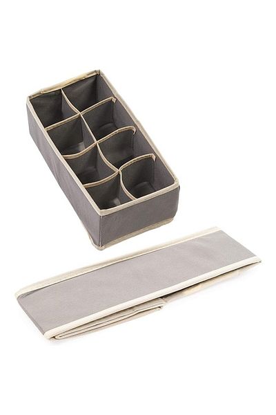 Flippy Storage Box for Clothes, Underwear, Textile, 8 Compartments, 32 X 16 X 10 Cm, Grey