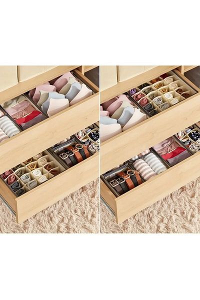 Flippy Storage Box, , For Underwear, Socks And Bras, 32 X 32 X 10 Cm, Beige Color