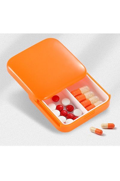 Flippy Medicine storage box, 2 compartments, Sliding, Orange, Square, Flippy Airtight closure