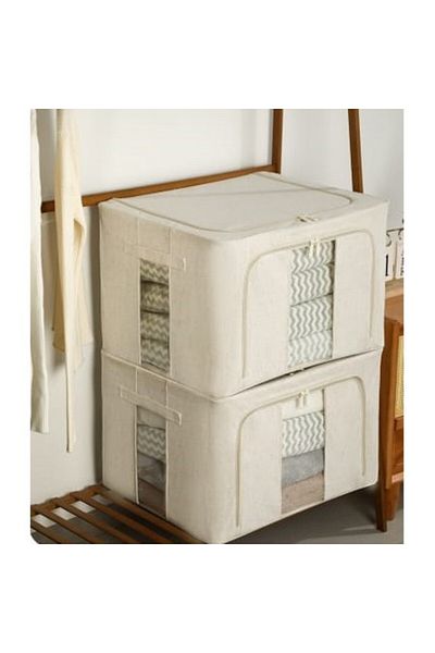 Flippy Storage Box 66 L, With Window and Double Zipper, Textile 50x40x33 cm, Metal Frame, White