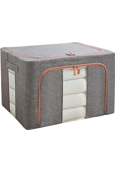 Flippy Foldable Storage Box, 100 L, Textile, 60x42x40 Cm, Metal Frame, Gray Plastic Base Support