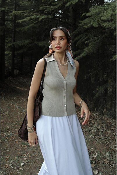 Havoş Beige Davino Polo Neck Knitwear Vest