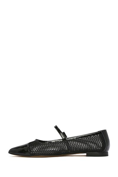 Derimod Women's Black Banded Leather Ballerinas 25Sfd 140314