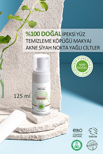 Incia %100 Doğal İpeksi Yüz Temizleme Köpüğü Makyaj Akne Siyah Nokta Sivilce Yağlı Ciltler Vegan 125 ml
