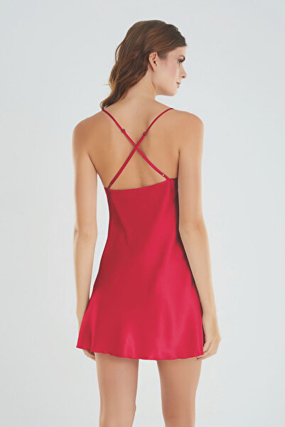 Trendyol Collection Burgundy Lace Detailed Covered Rope Strap Satin Woven Nightgown Thmss25Gc00033