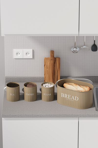 hemlife Set of 4 Bread Bowl Metal Lid Tea Coffee Sugar Counter Top Cabinet Inside Set Storage Container