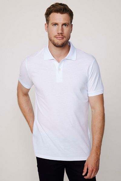 Tudors Ανδρικό μπλουζάκι Slim Fit Slim Fit 100% βαμβακερό απλό πικέ λευκό γιακά μπλουζάκι