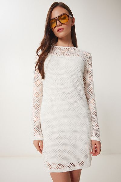 Happiness İstanbul Damen-Sommer-Mini-Strickkleid mit Knochenmuster und ausgehöhltem Futter WO00046