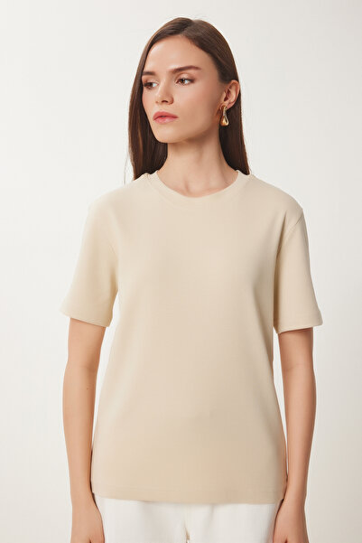 Happiness İstanbul Hnědé sušenkové bavlněné tričko, sada 2 kusů - Ag00002