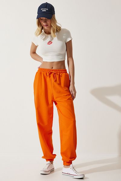 Happiness İstanbul Orangefarbene Baggy-Jogginghose für Damen AP00158
