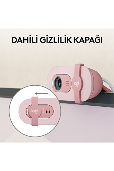 logitech BRIO 100 Full HD 1080p Gizlilik Kapaklı Mikrofonlu Web Kamerası - Pembe