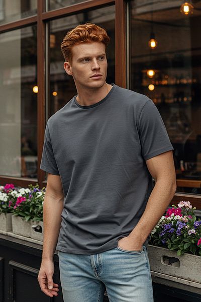 Trendyol Collection Anthrazitfarbenes Slim-Fit-T-Shirt mit Rundhalsausschnitt aus 100 % Baumwolle – TMNSS19BO0001