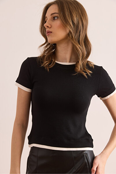 Olalook Γυναικείο μπλουζάκι με μαλακή υφή με μαύρο γαρνιρισμό TSH- 19000872