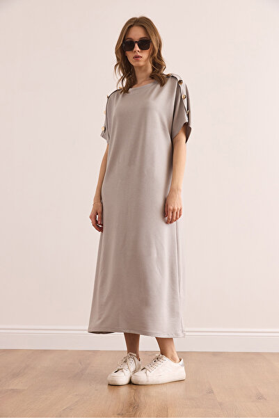 Olalook Дамска сива струяща се рокля с копчета на раменете ELB-19002370