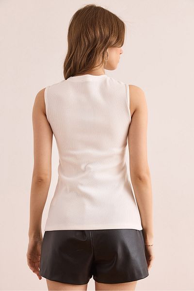 Olalook Women's Ecru Button Detailed Ribbed Blouse Blz- 19002909