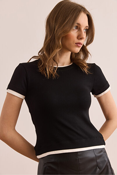 Olalook Γυναικείο μπλουζάκι με μαλακή υφή με μαύρο γαρνιρισμό TSH- 19000872
