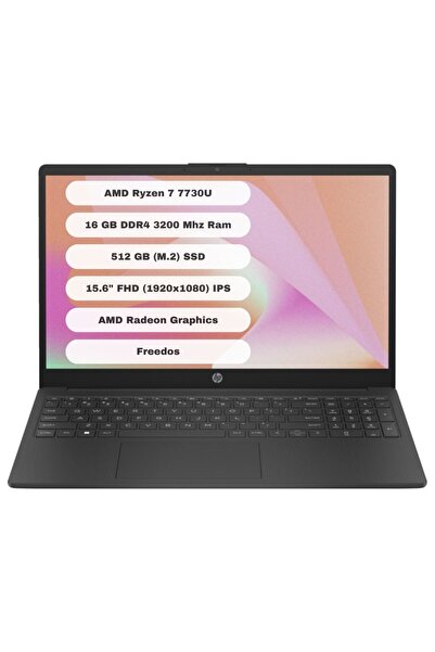 HP 15-FC0059NT 8M1T1EA Ryzen7 7730U 16GB 512SSD 15.6" FullHD FreeDOS Taşınabi...