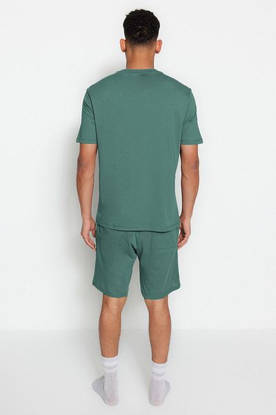 Trendyol Collection Πράσινο σετ πιτζάμες με στάμπα κανονικής εφαρμογής με πλεκτό σορτς TMNSS23PT00017