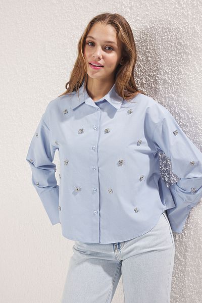Trendyol Modest Világoskék kőből készült szövött ing kiegészítővel TCTSS25TG00007