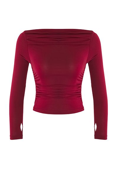 Edit by Trendyol Flexible Boat Neck Burgundy πλεκτή μπλούζα - Εφαρμογή στο σώμα, κανονική εφαρμογή TEDAW25BZ00021
