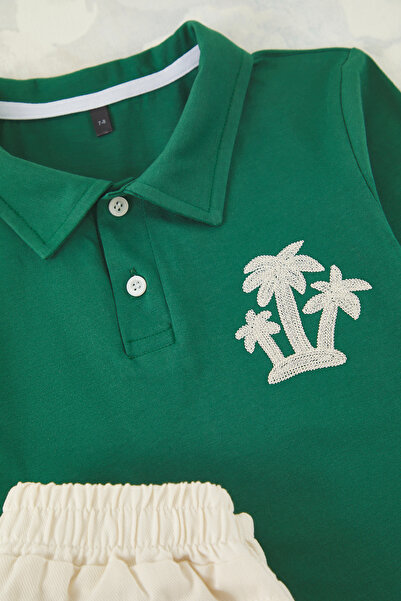 TRENDYOLKIDS   Zöld fiú 100% pamut hímzett pólógallér rövid ujjú TB öltöny