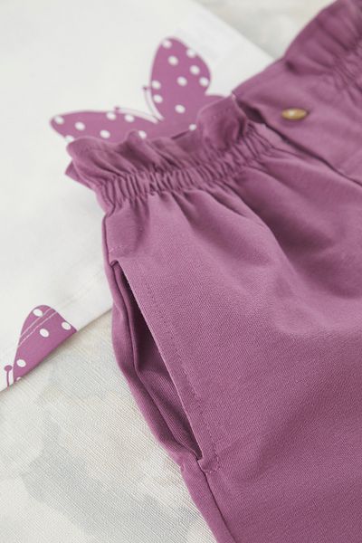 TRENDYOLKIDS Ecru Mädchen Baumwolle Schmetterling gedruckt offene Ärmel TKDSS25AU00079 Anzug
