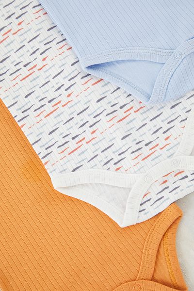 TRENDYOLKIDS Ecru-Orange-Blue 3-Piece Unisex Baby 100% Cotton Printed Snap Fastener Bodysuit & Bodysuit Tkdss25Zo00003