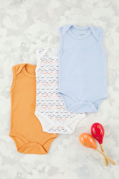 TRENDYOLKIDS Ecru-Orange-Blue 3-Piece Unisex Baby 100% Cotton Printed Snap Fastener Bodysuit & Bodysuit Tkdss25Zo00003