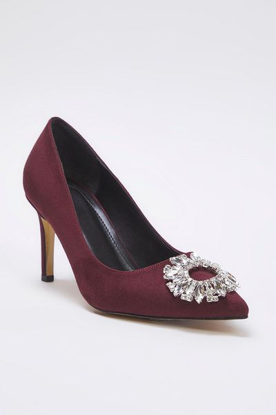 TRENDYOL SHOES Дамски класически вечерни обувки на тънък ток с камъни в бордо TAKAW25TO00030