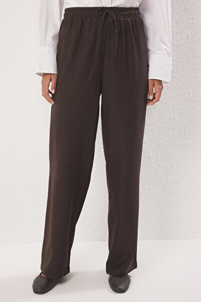 Trendyol Modest Brown Waist Belt Detailed Woven Bottom-Top Suit Tctss25Us00036