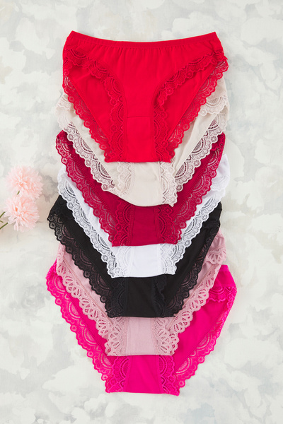 Edit by Trendyol Πολύχρωμο πακέτο 7 βαμβακερών δαντέλας Λεπτομερή κλασικά πλεκτά εσώρουχα TEDSS25KU00002