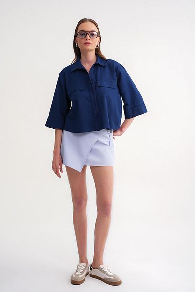 Mixray Cămașă Crop cu mânecă scurtă bleumarin 4660 Model Caftan pentru femei