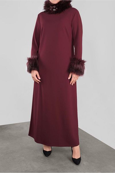 Alvina Furry Collar and Cuffed Dress - Model 20111