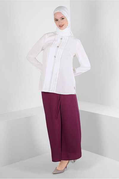 Alvina STONE DETAILED PLEATED BLUZ 43537