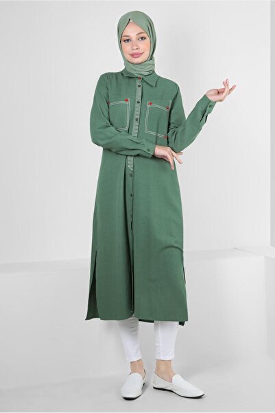 Alvina DİKİŞ DETAYLI DÜĞMELİ KETEN TUNİK 43606