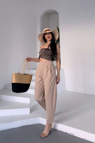 Stil Reyonu Scuba Crepe Fabric Full Length Lycra Side Zipper Detailed Elastic Back Harem Pants