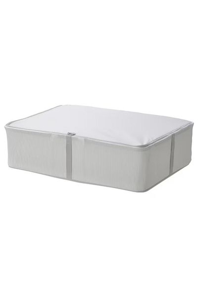 IKEA HEMMAFIXARE Storage Case – Fabric Striped White/Grey, 69x51x19 cm – Sturdy & Stackable