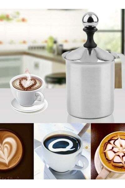 HALAMODO Stainless Steel Milk Frother Silver Black, Household Manual Milk Frother, Coffee Utensils