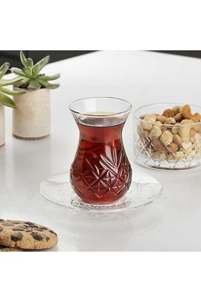 Paşabahçe Timeless Cut Crystal Tea Cup Set Set 12 Piece Tea Set 96992