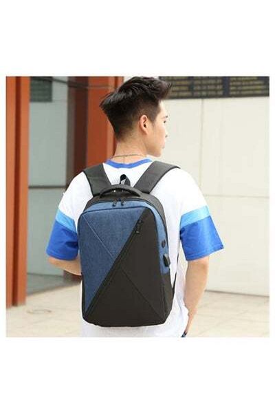 HALAMODO 3 Pieces Set of Simple Computer Bag Large Capacity Backpack with USB Charging Port Blue