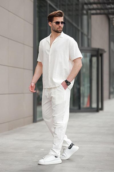 Madmext Ecru over Fit Men's Shirt Suit E7303