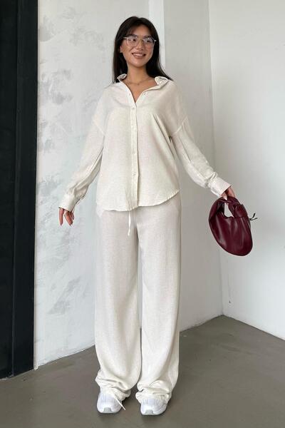 Madmext Karmelange Linen Women Shirt and Pants Suit Mg2356