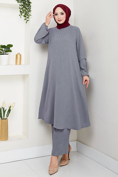 ModaMerve Accessory Button Suit 4012Mh1062-M Gray