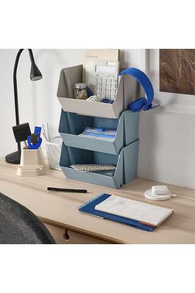 IKEA FODERTRÅG Desk/Wall Organiser, Grey-Blue, 25x18x15 cm – Stackable & Space-Saving