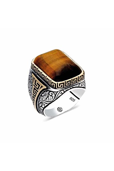 HAZEGO - Non-Refundable - Made-To-Order Silver Tiger Eye Stone Square Men's Ring