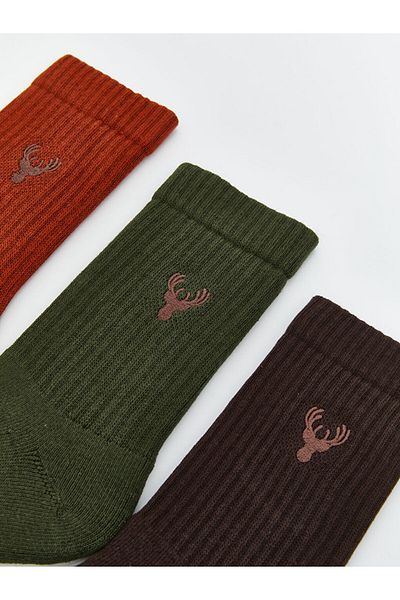 LC Waikiki Lcw Accessories Khaki Embroidered Men's Socks 3-Piece