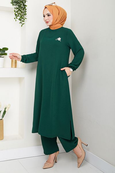 ModaMerve Embroidery Detailed Aerobin Suit 9143Pl940-M Emerald
