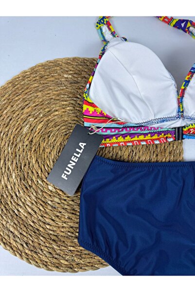 FUNELLA Tie Dye Print High Waist Neck Tie Stylish Bikini Set