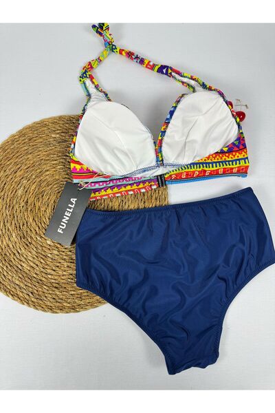 FUNELLA Tie Dye Print High Waist Neck Tie Stylish Bikini Set