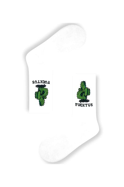 CARNAVAL SOCKS F,CKTUS WRITTEN FUNNY FUN UNISEX ΛΕΥΚΕΣ ΚΑΛΤΣΕΣ